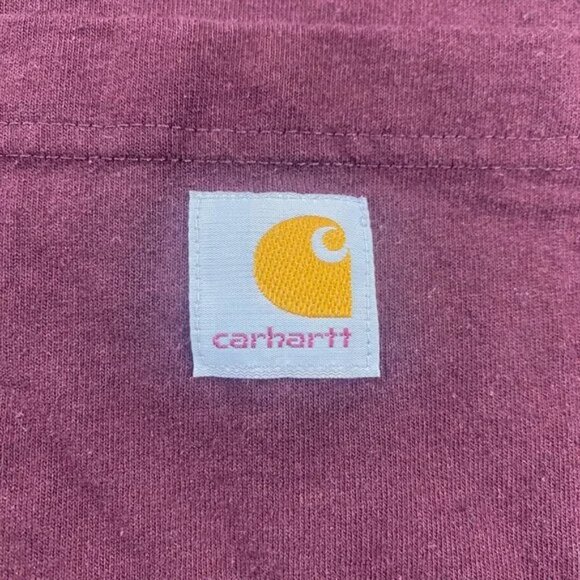 Carhartt Shirt Men Large L Burgundy Buttons T-Shirt Chest Pocket Logo Loose Fit - Picture 3 of 6